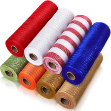 8 Rolls Deco Mesh Ribbon for Wreath Making 10In X 30Ft Red White Blue Coloful Po