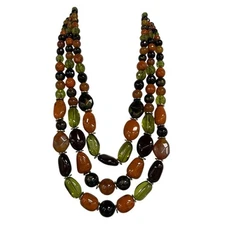 Unbranded Orange Green Brown Gold Beaded Layered Statement Necklace 