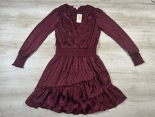 NWT Michael Kors Women's Dark Ruby Julia Cheetah-Print Smocked Dress Size M