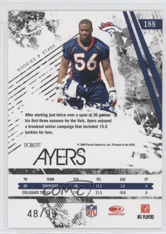 2009 Donruss Rookies & Stars Longevity Parallel Holofoil /99 Robert Ayers RC - Image 2 of 2