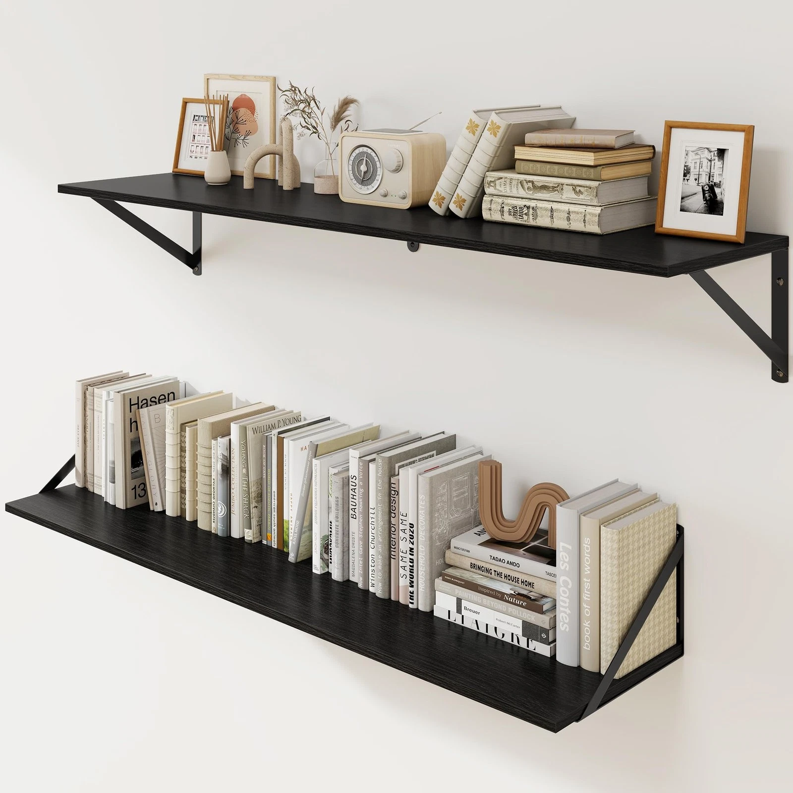 Heimlove Black Deep Floating Shelves For Wall 40W X 8D Wood Wall Shelves Set Of