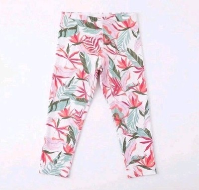 Basic Needs Leggings Gr. 140 Mädchen Hose Weiß Tropen Blumen Muster Capri Top!