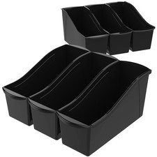 Large Book Bin Interlocking Plastic Organizer 6 Pack Black Storex Home Office