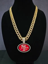 San Francisco 49ers Cuban Link Chain Luxury Iced Out Crystal 24" Necklace 8