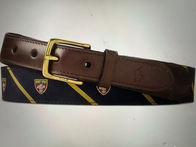 New NWT Polo Ralph Lauren Men s Leather  Trim Silk Jacquard Belt Size 42