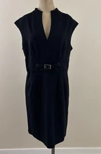 TRINA TURK NWT Womens Sz 12 Black Sleeveless Belted V-Neck Sheath Lined Dress