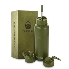 40 Oz Water Bottle with Straw Stainless Steel Sports Water Bottle with 3 Lids...