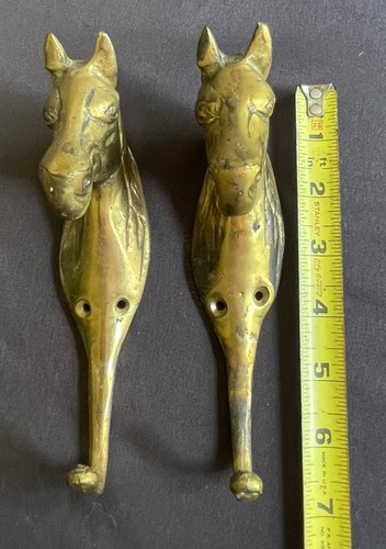2 Solid Brass Horse Head Hanging Hooks 6-1/2” Equestrian Farmhouse Decor - Picture 2 of 8
