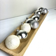Silver Glitter White Ball Ornaments Shatterproof 9 pc Christmas 3" And 1  Modern