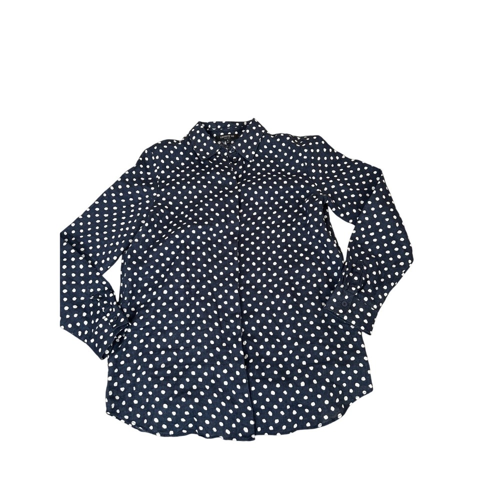 Layfyette 148 New York Brody Polka-Dot Linen Button Up Blouse Navy ...