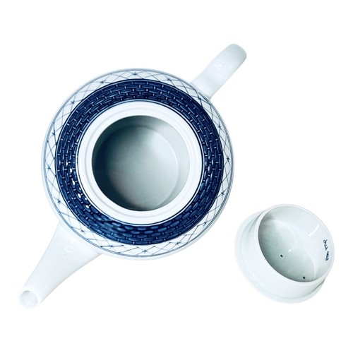 Royal Copenhagen TRANQUEBAR BLAUER Rand breites Gitter 11/1106 Fajance Teekanne mit Deckel - Bild 8 von 12