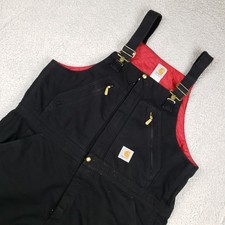Carhartt Insulated Double Knee Bib Overalls Mens 40x28 Black Canvas R38 BLK