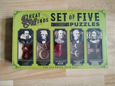 Professor Puzzle's Great Minds Set Of Five Puzzles 3 × Wooden 2 × Metal