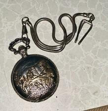 Vintage Geneva Quartz Pocket Watch Farmer Theme Runs