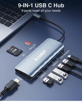 USB C Hub 9 in 1  Adapter Kompatibel für MacBook Pro/Air, 4K HDMI, Thunderbolt