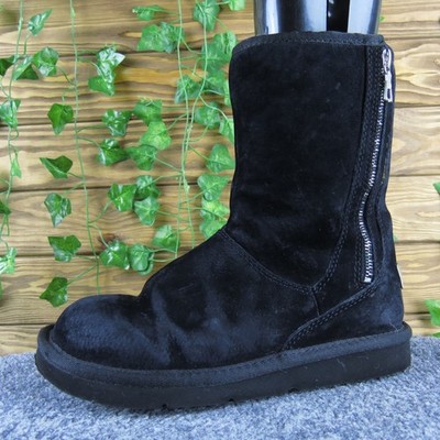 UGG Mayfaire Women 6 Black Suede Sheepskin Lined Zip Comfort Warm Winter Boots