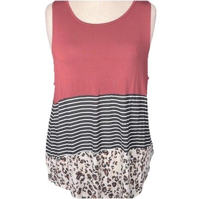 Maurices 24/7 Womens 2X Colorblock Striped Leopard Tank Top Sleeveless Plus