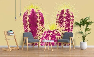 3D Purple Cactus Close-up Wall Murals Wallpaper Murals Wall Sticker