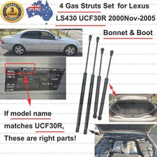 2 Bonnet Hood &2 Tailgate Boot Gas Struts for Lexus LS430 2001-2006 UCF30R Sedan