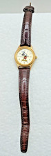 Disney Watch Mickey Mouse Watchface Arms Move Brown Leather Alligator Type Band