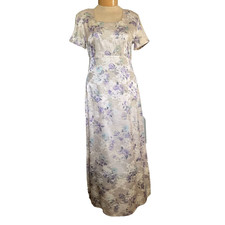 DBY Ltd Women's 11 Cream Dress  Floral Satin Square Neck Short Sleeves Long