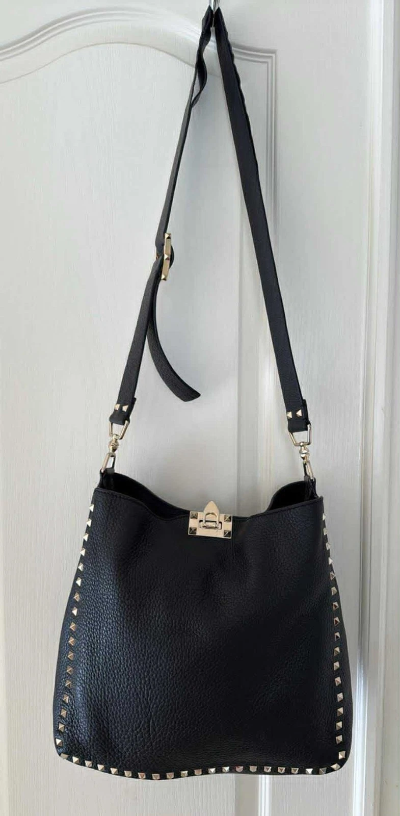 Valentino — Authentic Valentino Black Studs Crossbody Leather Tote Bag Handbag