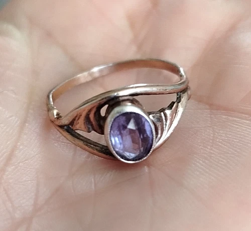 Vintage Ring Purple stone Gilt Silver 875 star USSR time Women Jewelry size 9.75