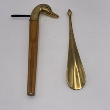 Vintage Style Brass Duck-Head Shoehorn with Wooden Handle