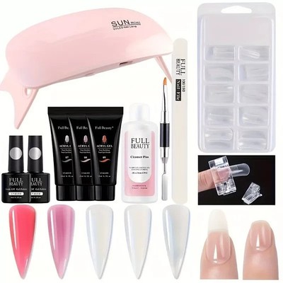 Soak Off Poly Gel Nail Extension Kit With UV Lamp Nail Art Tool Set