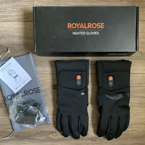 Neu im Karton RoyalRose schwarze wiederaufladbare wasserdichte batteriebeheizte Handschuhe Größe M