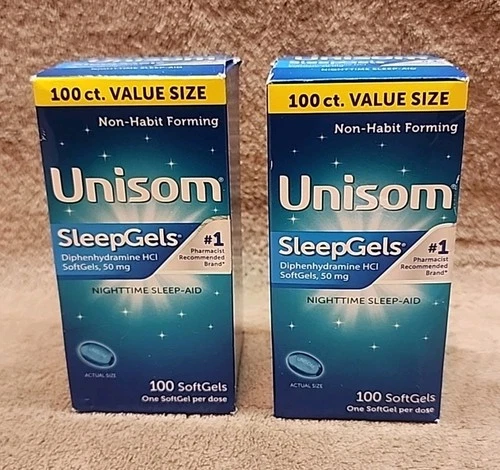 2-Pack Unisom SleepGels Nighttime Sleep-Aid Diphenhydramine HCI 50 mg 2 x 100 Ct