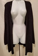 CHARTER CLUB Woman Plus Size 1X Black Long Sleeve Open Cardigan W/ Rhinestones
