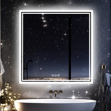 800X800CM Square LED Bathroom Mirror Anti-Fog Makeup Mirror Wall Mounted Deco
