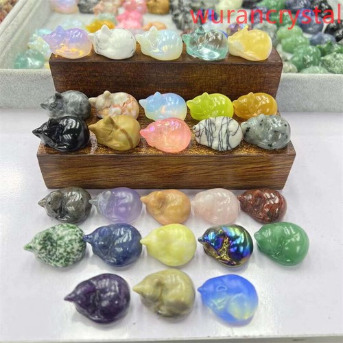 1 Stck. Natürlicher Quarzkristall Geschnitzt Mini Schlaf Katze Schädel Reiki Heilung Geschenk Zufällig - Bild 4 von 11