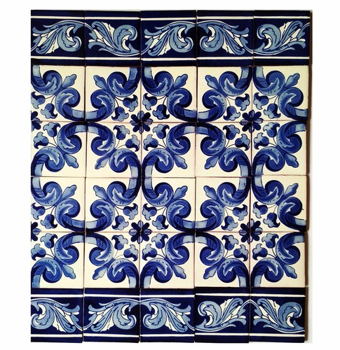 Set of Mexican Tiles with border Patchwork 30pcs Wall Tiles Backsplash- Mariposa - Picture 2 of 12