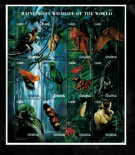 Ghana 1996 - Rainforest Wildlife Animals - Sheet of 12 Stamps Scott #1863 - MNH