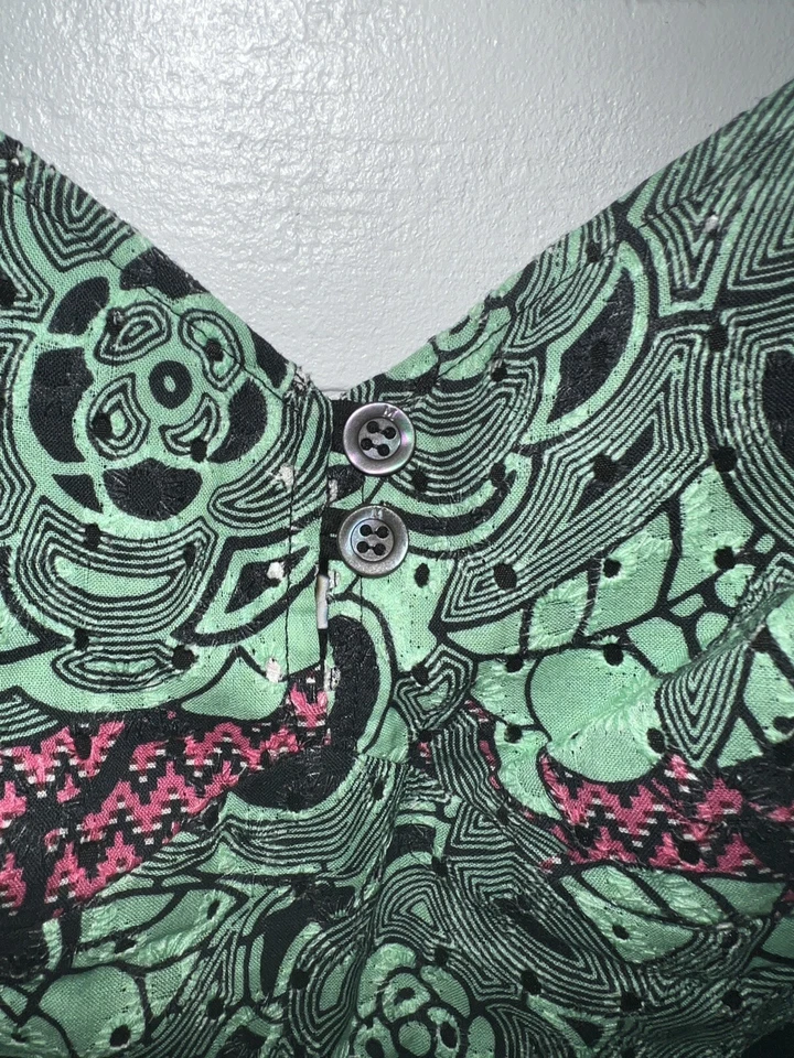 Vestido floral Missoni para mujer manga corta cuello en V lazo trasero verde negro rosa talla 6 Foto 2 de 4