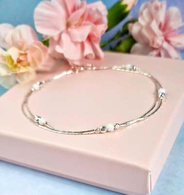 Zierliches Armband OPAL weiß 925 Sterling Silber Kette Geburtsstein Oktober Hochzeit