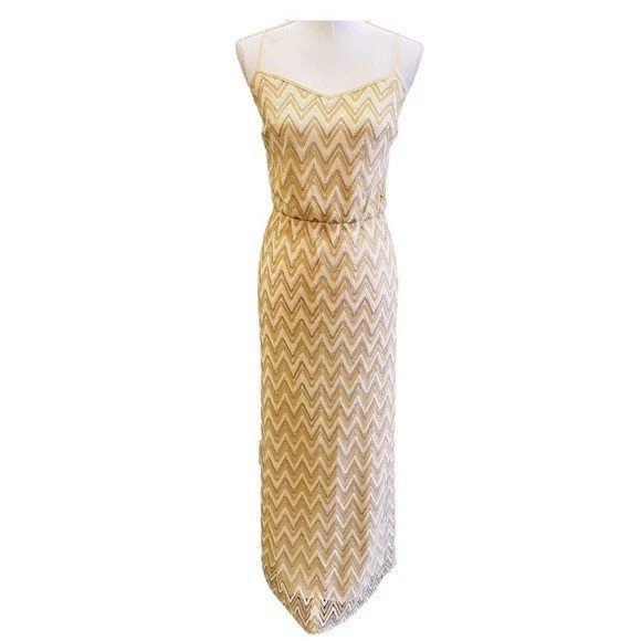 Lilly Pulitzer Deanna Gold and White Chevron Maxi Dress Small