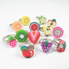 Wholesale 100pcs Polymer Clay Fruite Finger Rings For Kids Adjustable