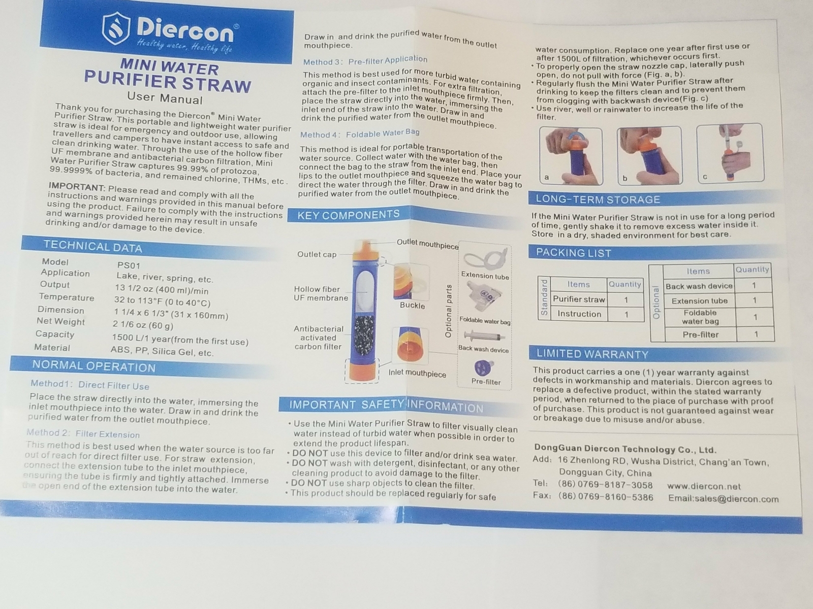 DIERCON PORTABLE MINI WATER PURIFIER STRAW