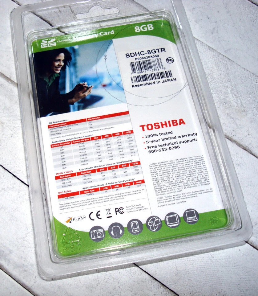 TOSHIBA 8GB SDHC 8-GTR SD Class 4 Memory Card / New  / 100% Genuine - Image 3 of 4