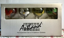 4 ARTLAND HANDPAINTED BALLOON GOBLETS 18 OZ. WINE GLASSES NEW NIB