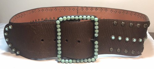 L&B LUCKY & BLESSED Brown Embossed Leather Western Cowgirl Belt 3”Wide Sz M Read