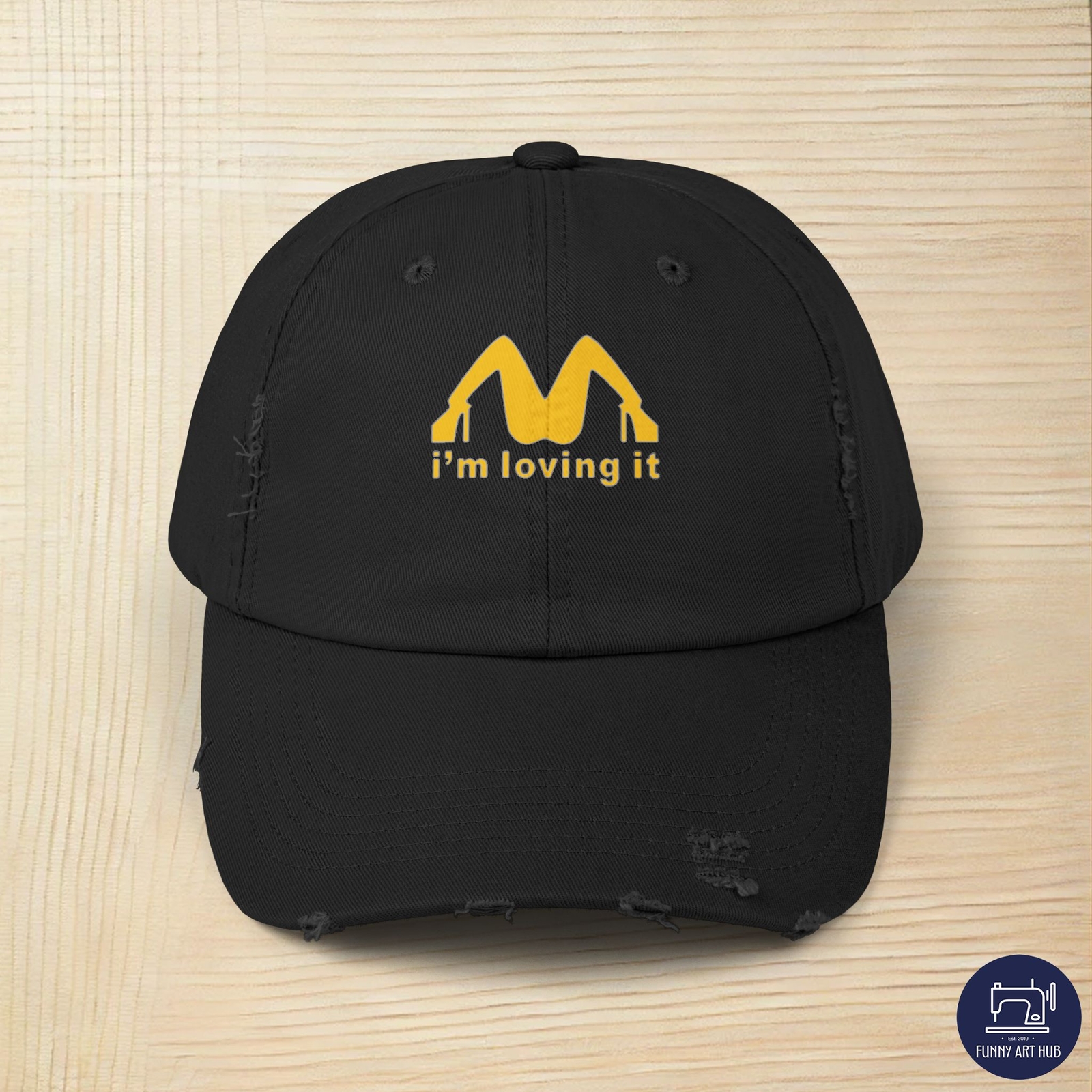 I'm loving It legs MacDonalds Slogan Parody Unisex Distressed Cap