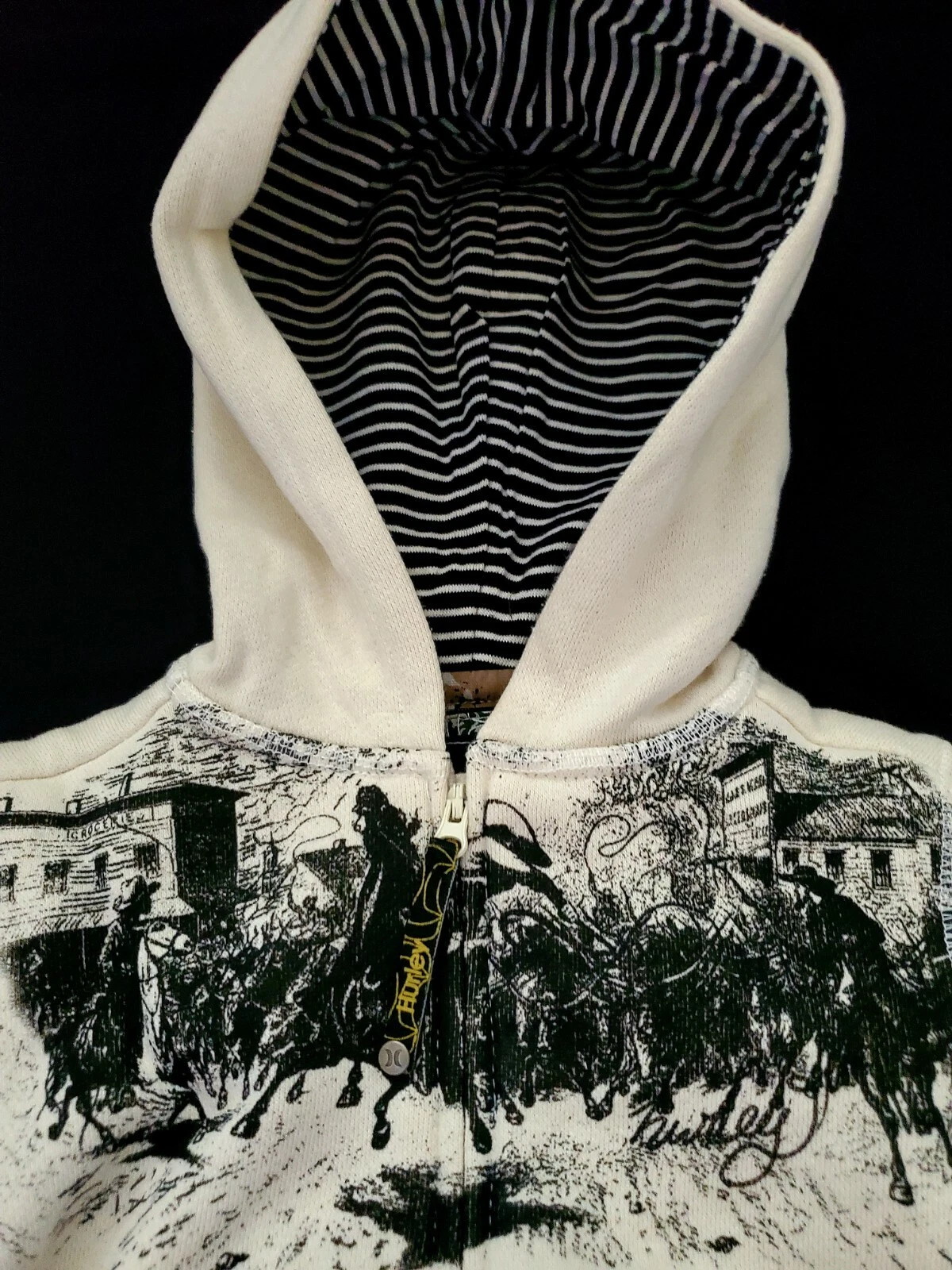 OFF WHITE Felpa con cappuccio zip intera Hurley neonato bambino ragazzo bianco sporco taglia 6M 6 mesi nuova con etichetta