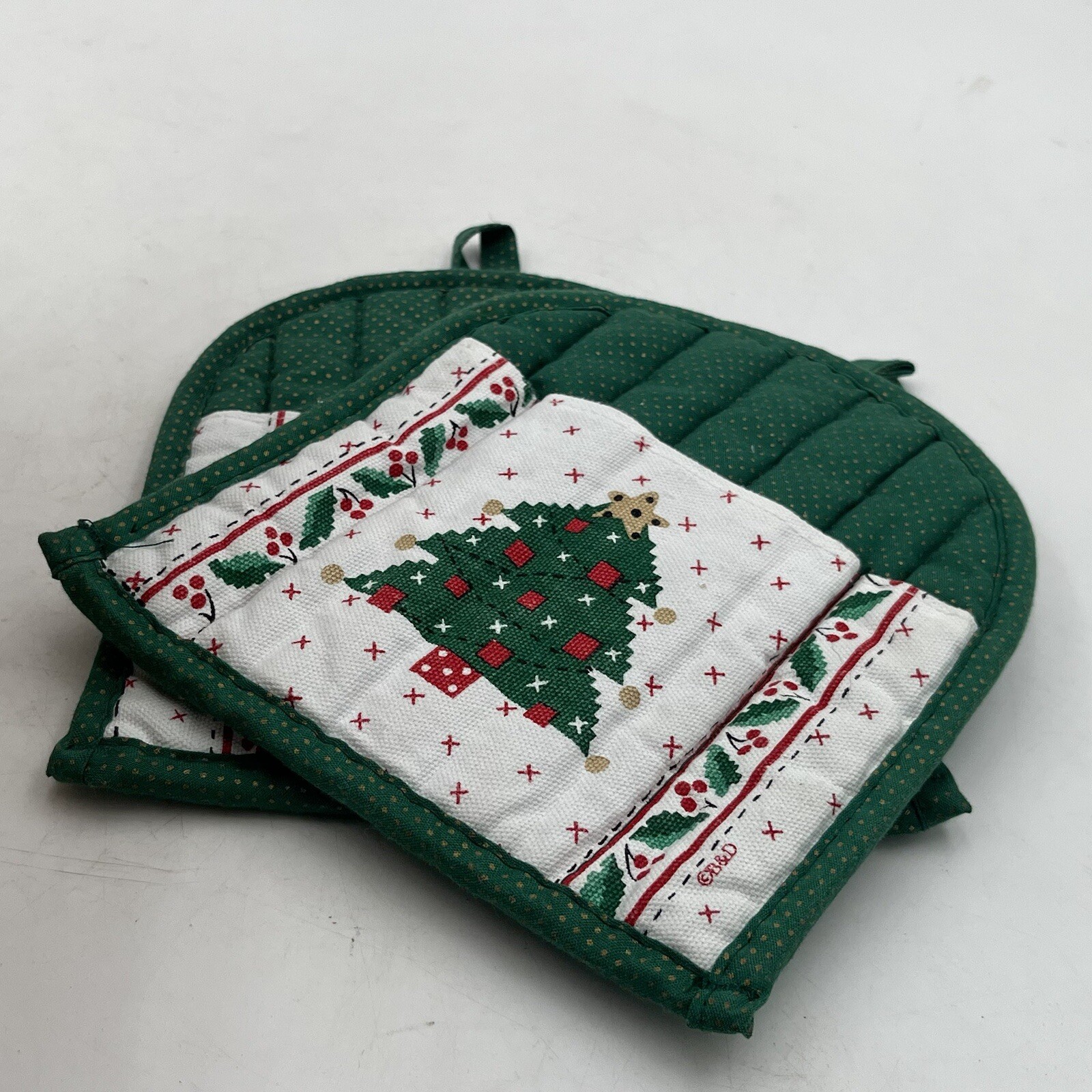 Vintage Style Christmas Tree Pot Holder Kitchen Set of 2 NOS Xmas Baking Grandma