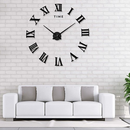 DIY Wanduhr zum Aufkleben Kleben 3D Wohnzimmer Büro Wand Dekoration Schwarz - Bild 2 von 2