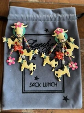 Lunch At The Ritz MOO MOOS clip Earrings: HAND SIGNED; NEW, NEVER WORN!