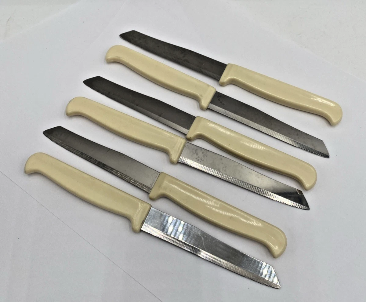 Quikut Bakelite Handles Stainless Knives Set of 6 Serrated Tips Vintage USA